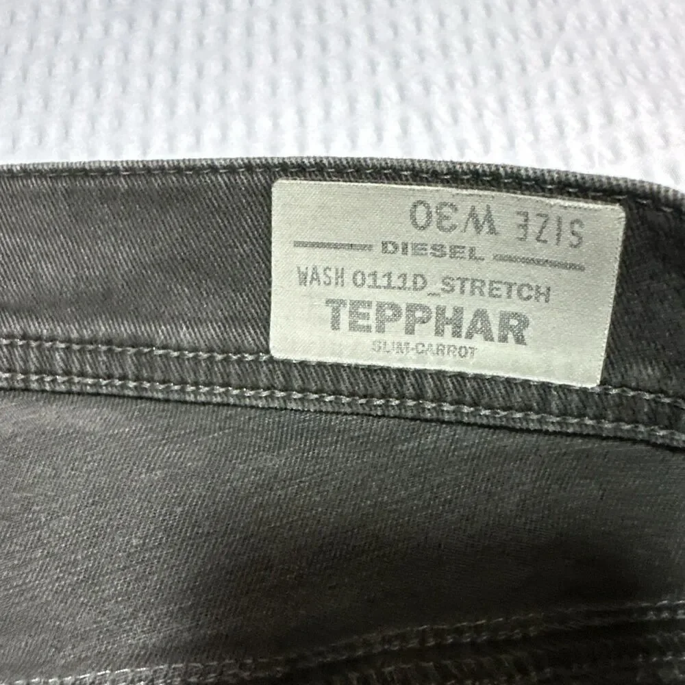 Diesel Tepphar Slim Carrot Jeans Mens Size 30 Gray Stretch Denim Pants